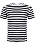 The Fancy Dress® Men Women's Striped T-Shirt - Unisex Crew Neck Short Sleeve Stripes T-Shirt Casual Summer Top (Black-White, X-Large)