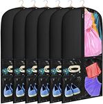 Woanger 6 Pcs Garment Bags for Dance Costumes 20'' x 40'' Clear PVC with Zippers Garment Bag with Pockets Dance Costume Organizer Costume Carrier for Storage Garment Covers for Adults Kids (Black)