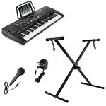 Crystals® 61 Keys Electronic Teaching Keyboard Digital Music Piano Instrument & Microphone with Keyboard Stand - Black (With Single Braced Stand)