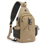 G4Free Canvas Sling Bag Crossbody Backpack with USB Charging Port & RFID Blocking, Hiking Daypack Chest Bag for Women Men(Light Tan)