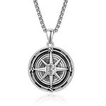 Compass Pendant for Men 925 Sterling Sliver Compass Jewellery Graduation Gift Necklace for Friends, Birthday Anniversary Jewelry Gift Husband Boy with Stainless Steel Pearl Chain 22“+2”inch(Initial B)