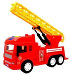 SHIPEASE Friction Powered Fire Rescue Truck Toys with Lights Siren Sound Unbreakable Fire Engine with Rescue Rotating Ladder Crane Toy for Kids Boys Girls Pull Back Vehicles (Multicolor)