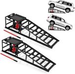 GarveeTech Hydraulic Car Ramps 2-Pack, 11000Lbs Low Profile Portable Car Lift Ramp for Oil Change & Garage Repair, Heavy Duty Steel Ramps for Trucks/Low Cars (Black)