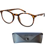 Mini Brille Classic Nerd Reading Glasses with Large Round Lenses, including FREE Trendy Case, Plastic Frame (Tortoiseshell brown), Readers for Women and Men + 2.00 Magnification