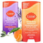 Lume Whole Body Deodorant - Smooth Solid Stick - 72 Hour Odor Control - Aluminum Free, Baking Soda Free and Skin Safe - 2.6 Ounce (Pack of 2) (Clean Tangerine & Lavender Sage)
