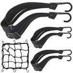 4 Pcs Bike Luggage Straps, Bike Rack Straps, Heavy Duty Bungee Straps with Hooks, Elastic Straps with Sliding Buckle, Motorcycle Cargo Net, Elastic Strap for Bicycle Motorcycle Helmet Luggage