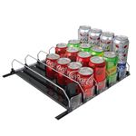 BUDO Drink Dispenser for Fridge, 15inch Soda Water Bottle Self-Pushing Organizer, Hold 25 Cans Beer Pop Storage for Refrigerator Kitchen Pantry (Black, 5 Rows)