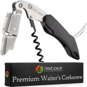 HiCoup Kitchenware Wine Opener - Professional Corkscrews for Wine Bottles w/Foil Cutter and Cap Remover - Manual Wine Key for Servers, Waiters, Bartenders and Home Use - Classic Black