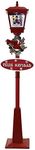 Fraser Hill Farm 71-in. Musical Snowy Christmas Street Lamp in Red with Snowman Family Scene, Cascading Snow, and Music, Lighted Christmas Decoration for Living Room and Foyer