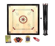 TS Playy Presents 32 inches Carom Board 4mm Chakri Back Full Size Carrom Board International and Professionals with Free Coins/Striker/Boric Powder (32 Inch with Carrom Stand)