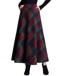 ebossy Women's Vintage High Waist Wool Blend Plaid A-Line Long Maxi Skirt with Pocket, Green, Medium