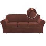 H.VERSAILTEX 4 Pieces Thick Velvet Sofa Covers for 3 Cushion Couch High Stretch Sofa Slipcovers Furniture Protector Housse Divan Couch Cover for Pets Dogs Width Up to 90 Inch (Sofa, Burnt Brick)
