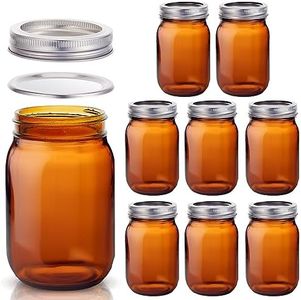 Norme 8 Pieces Amber Mason Jar 16 oz Glass Mason Jar with Airtight Lids Amber Glass Jars Colored Glass Canning Apothecary Jars for Pickle Fermenting Canning Freezing Beverages Preserving Jar Decor