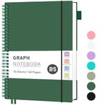 RETTACY Squared Spiral Notebook B5 Graph Grid Wirebound Journal with 140 Pages,PVC Pocket, Pen Loop, Ruler, Bookmark for Women Men Work Office School, 19 x 25 cm - Dark Green