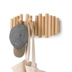 Umbra Picket Wall-Mounted Coat Rack Rail Hook with 5 Retractable Wood Pegs – Modern, Space-Saving Storage Organizer, Natural