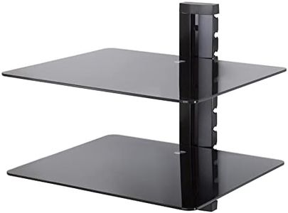 MAHARA Black Glass Floating Shelves - Two Tier Shelf Unit with Tempered Glass & Black Cable Management - for TV,AV & Gaming - 30cm x 28cm - 10Kg Max