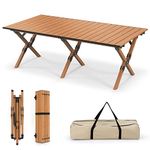 Giantex Folding Camping Table, Roll-Up Folding Table w/Carry Bag, Portable Aluminum Picnic Table, Low Height Beach Table for Outdoor Use, Travel, BBQ & Hiking, Easy Assembly, Natural (Large)