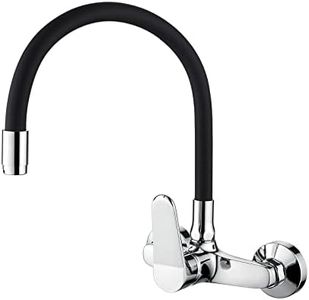 Ibergrif M16559-2, Mitigeur d'Evier de Cuisine Mural, Robinet de Cuisine Monocommande, Robinet de Cuisine avec Bec Flexible, Chromé, Noir