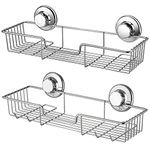 iPEGTOP Suction Cups Compact Shower Caddy Bath Shelf with Hooks, Rustproof Stainless Steel Rectangle Storage Basket for Bathroom Kitchen Organizer, 2 Pack