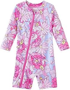 UMELOK Toddler Girls Swimsuit One Piece Full Zip with Long Sleeve UPF 50+ Sun Protection Swimwear Rash Guard Shirts Pink Flower,2Y