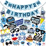 WOBBOX Second Birthday Photo Booth Party Props Blue for Baby Boy with 2nd Birthday Bunting Banner for Baby Boy in Blue, 2nd Birthday Decorations for Boys, Kids Birthday Party Decoration Items