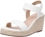 Jeossy Women's 8801 White Pu Wedge Sandals for Women,Ankle Strap Espadrille Sandals for Women Dressy Summer Size 11(DJY8801 whitepu 11)