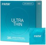 FAMA Ultra Thin Condoms for Men,Lubricated Condoms-25% Thinner, Natural Latex for Sensitive Skin，2.12-Inch/54 mm Diameter (36 Pack)