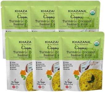 Khazana Turmeric Coconut Organic Basmati Rice - Ready to Heat (6-Pack, 8.8oz) - Authentic, Aromatic & Flavorful Indian Grain - Non-GMO, Vegan, Gluten-Free, Kosher - Microwaveable Instant Rice in 90 Seconds