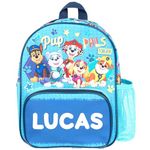 Paw Patrol Personalised Kids Backpack, Toddlers Nursery Bag Mesh Water Bottle Pocket and Front Zipped Pockets, Personalised with any name