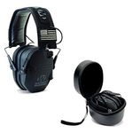 Walker's Razor Slim Shooter Electronic Hunting Folding Hearing Protection Earmuffs w/ 23dB Noise Reduction and Shockproof Carrying Case, Black Patriot