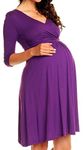 HAPPY MAMA Women's Maternity 3/4 Sleeve Knee Length Dress 4400p (Purple, UK 8)