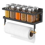 ARVINKEY Spice Rack Magnetic Shelf with Paper Towel Holder Roll and Hooks, Foldable Refrigerator Spice Holder, Wall Mounted Seasoning Organizer Hanging Storage Stand for Home Kitchen