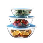 Gala Houseware Tempered Glass Salad Bowls with Lids, Glass Mixing Bowls, and Space Saving Nesting Bowls- for Meal Prep Food Storage, Serving Bowls 6- Piece Set Round Glass Bowls for Cooking, Baking