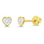 14k Yellow Gold 4mm Clear Bezel Set Heart Cubic Zirconia Screw Back Earrings for Baby Girls & Toddlers - Lovely Little Small Hearts Studs for Little Girls - Safety Screw Back Locking for Children