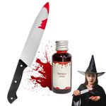 Halloween Fake Knife, Scary Halloween Costume Accessories, Halloween Fake Blood Props, Realistic Looking Prank Toy, Used for Halloween Role-Playing(Fake Knives and Fake Blood)