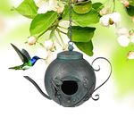 Bird Houses for Outside, Outdoor Bird House, Teapot Shaped Hanging Bird House, Antique Metal Bird House, Decorative Bird Houses, Unique Humming Bird Houses for Garden Patio Yard Lawn Backyard Decor