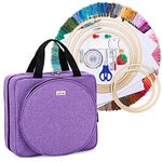 LoDrid Embroidery Project Bag, Embroidery Supplies Storage Tote Bag with Embroidery Kit, Portable Craft Carry Case with Starter Kit and Cross Stitch Kits Tools for Beginners, Purple(Patented Design)