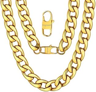 Jewelry for Mens Gold Engraved Name Necklace 15mm 24inches 18K Gold Plated Chains