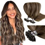 LaaVoo U Tip Hair Extensions Real Human Hair 20 Inch 50g 50s/pack Balayage Dark Brown to Dark Blonde with Dark Blonde Hair Extensions Remy Straight Nail Tip Keratin Real Hair Extensions #4/18/4