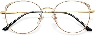 SOJOS Cat Eye Blue Light Blocking Glasses for Woman Hipster Metal Frame Womens Eyeglasses She Young SJ5027, Brown&Gold Frame/Anti-Blue Light Lens