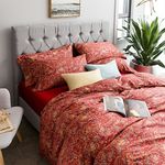 Eikei Boho Paisley Print Luxury Duvet Quilt Cover and Shams 3pc Bedding Set Bohemian Damask Medallion 350TC Egyptian Cotton Sateen (King, Yellow Red)