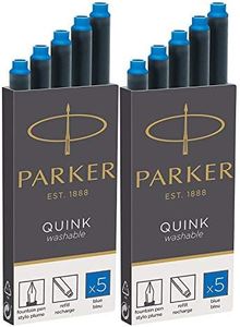 Parker Quink Washable Ink Fountain Pen Refill Cartridges, 10 Blue Ink Refills (3016031PP) (10 Cartridges, Blue)