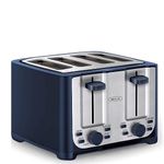 BELLA 4 Slice Toaster with Auto Shut Off - Extra Wide Slots & Removable Crumb Tray and Cancel, Defrost & Reheat Function - Toast Bread & Bagel, Blue