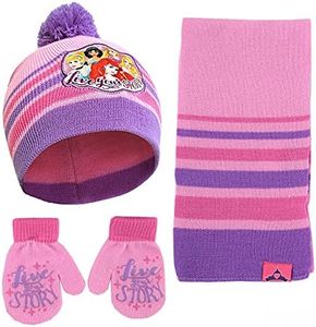 Disney Girls Princess Winter Hat, Scarf & Mittens Set For Toddler Ages 2-4 Or Hat, Scarves & Kids Gloves Sets For Ages 4-7, Pink/Purple Mitten Set, Mitten Set Ages 2-4