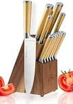 Gold Knife Set with Walnut Knife Block, 13-piece Kitchen Knives Stainless Steel Gold Knives Set, Full Tang, Knives Gold - Gold Kitchen Accessories