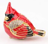 SEVENBEES Cardinal Bird Trinket Box Metal Enameled Animal Figurines Collectable Wedding Jewelry Ring Holder Organizer - Mothers Day Gifts