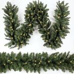 HomeKaren Christmas Garland 2.7M with 50 Led, 320 Tips Prelit Fraser Fir Xmas Garland with 50 LED Lights, Lush and Classics Green Style for Indoor Outdoor Home Decoration