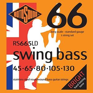 Rotosound Stainless Steel Standard Gauge Roundwound Bass Strings (45 65 80 105 130), RS665LD