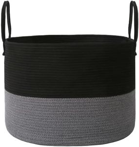 JMvicyroam Woven Blanket Basket,115L Large Rope Storage Bin with Handles, Organizer for Blankets Toys Book and Clothes, Laundry Basket for Living Room Bedroom Nursery,Black&Grey