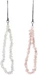 eMagTech 2PCS Phone Charm Crushed Stone Anti-Lost Phone Chain Lanyard Hand Wrist Strap Hanging Strap Bracelet for Keychains Wallet Handbag Decoration 25cm (Pink & White)